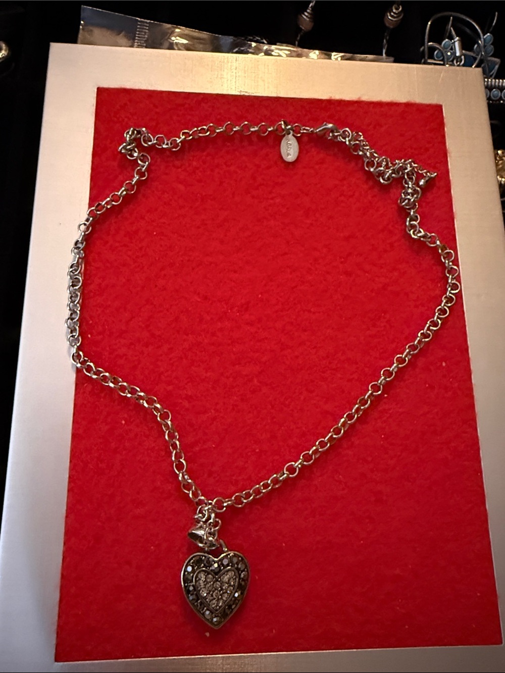 Cookie Lee Silver-Tone Marcasite & Crystal Double Heart Necklace
